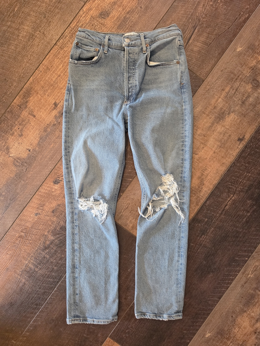 AGOLDE Riley High Rise Straight Crop Jeans 26 Distressed Light Wash